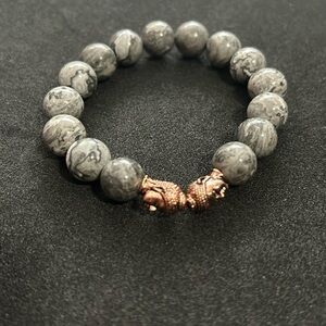 Hand crafted grey Picasso jasper bracelet - FREE gift with purchase!